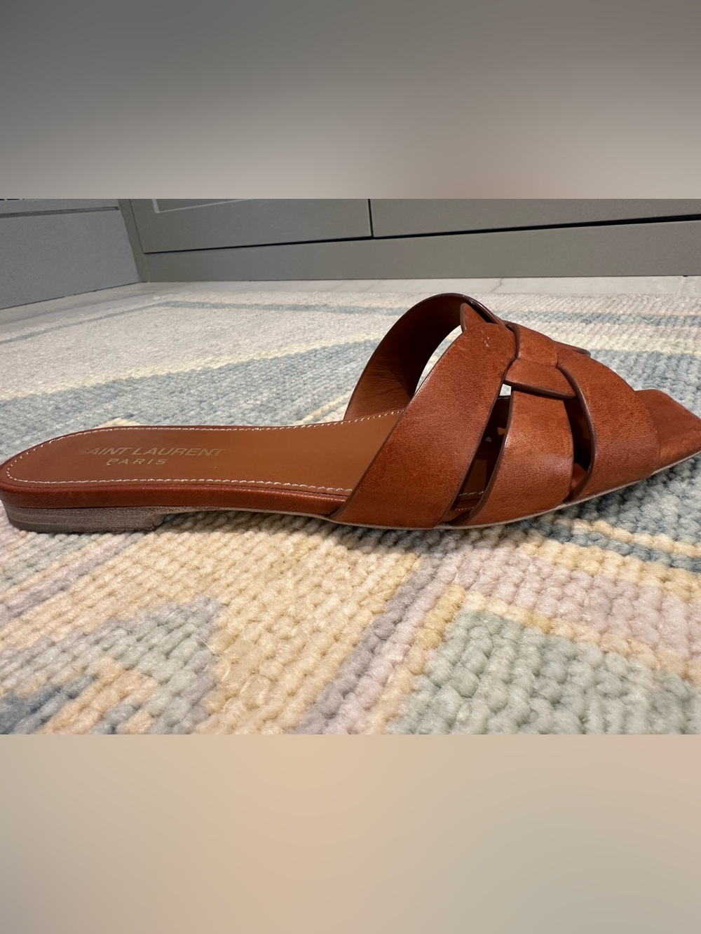 Saint Laurent Tan Tribute Mules in Amber - Picture 7 of 8